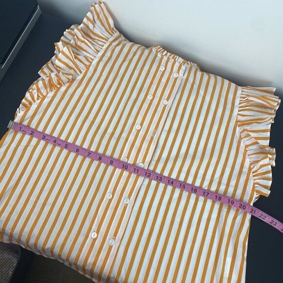 Harshman Women's Striped Ruffle Blouse Size M MISSING BUTTON Orange White - Picture 8 of 10